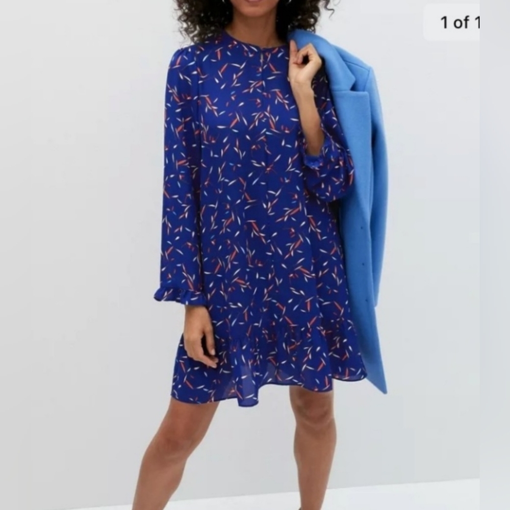 Banana Republic Women's XL Royal Blue Patterned & Ruffle Tunic Summer Dress